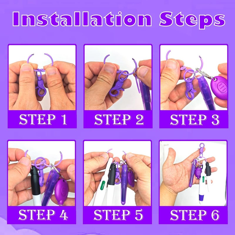 Daemson Nurse Pen Set, Badge Reel Pen Include Highlighter, Permanent Marker, LED Keychain Flashlight, Ballpoint Pen, and Nursing Keychain Clip (Purple) - Image 3